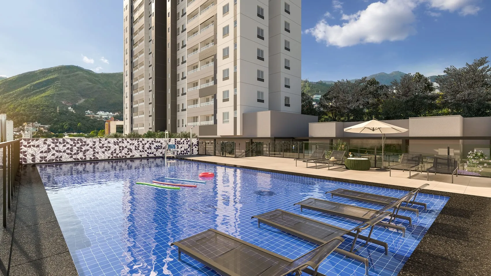 Piscina com deck molhado