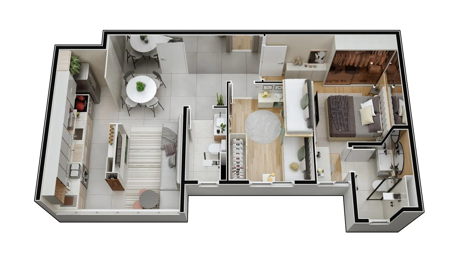 Planta tipo 2 quartos · suíte, 54 m²