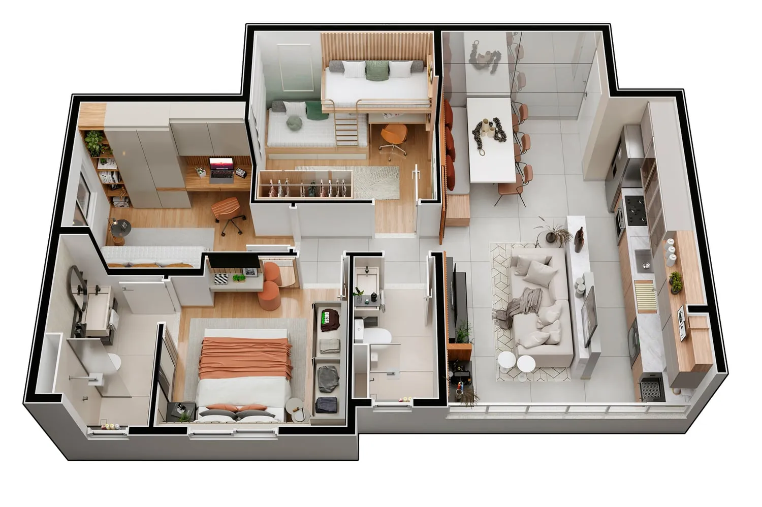 Planta tipo 3 quartos · suíte, 59 m²